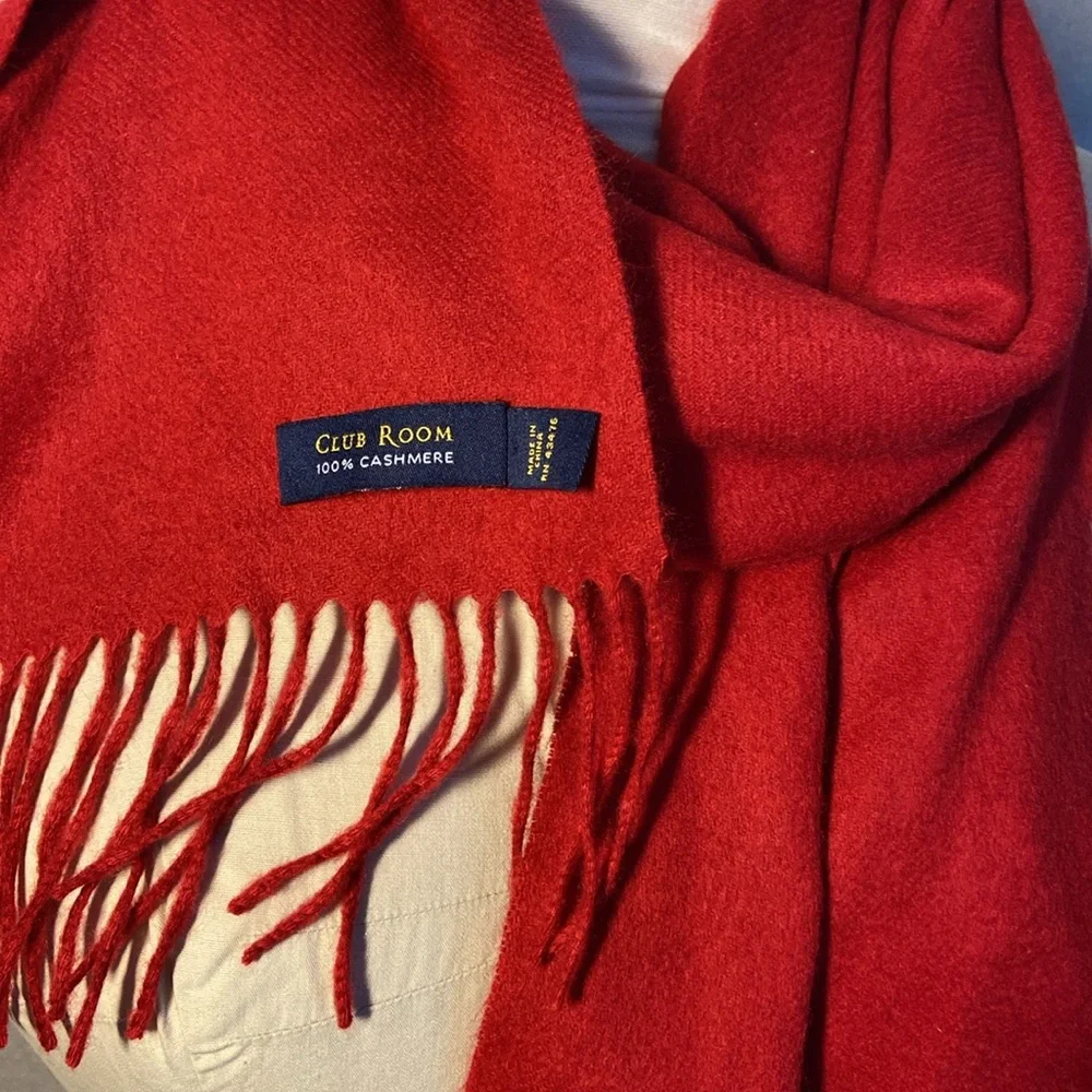 Club Room Solid 100% Cashmere Red Scarf